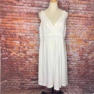 Chaps White Eyelet Cotton Sleeveless Knee Length Dress